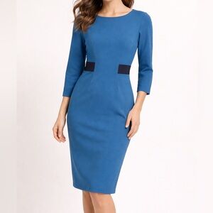 Boden Teal Dress with Navy Accents, Size 6R